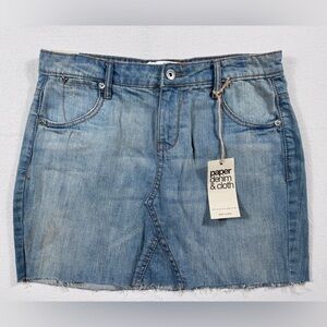 PAPER DENIM & CLOTH Denim Skirt Size 8 NWT Raw Hem Blue Jean Mini